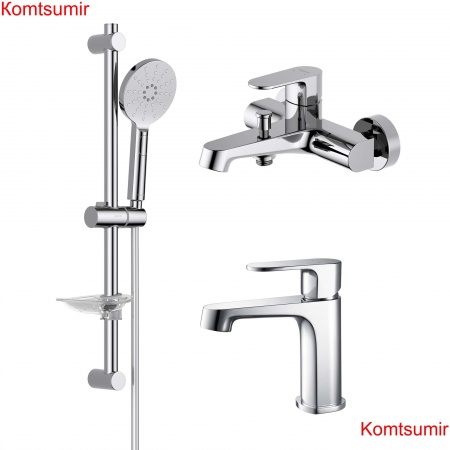 AQ1210CR ОБЕРОН смеситель для раковины 98, без донного клапана + AQ1240CR ОБЕРОН смеситель для ванны + AQ2014CR ОБЕРОН душевой гарнитур 3jet 60 см