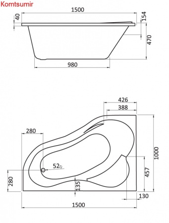 Ванна акриловая Santek Ибица 150х100, левосторонняяя, белая