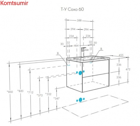 Тумба под раковину AQUATON Сохо 60 подвесная, графит софт / дуб веллингтон (1A258001AJA00)