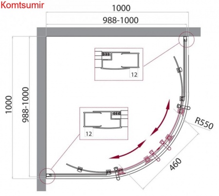 Душевой уголок BelBagno UNO-195-R-2-100-C-Cr