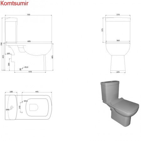 Унитаз-компакт Creo Ceramique TOURS с тонкой крышкой и сидением микролифт
