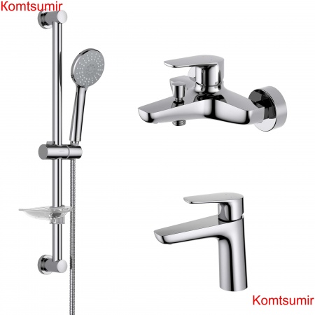 AQ1110CR БЕТТА смеситель для раковины 98, без донного клапана + AQ1140CR БЕТТА смеситель для ванны + AQ2013CR БЕТТА душевой гарнитур 3jet 65 см