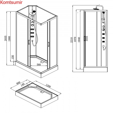 Душевая кабина Loranto NEO 120x80x(190+15) с низким поддоном 15см, прозрачное закаленное стекло 5 мм, задние стеклянные стенки белые, профиль черный-матовый (CS-21813)