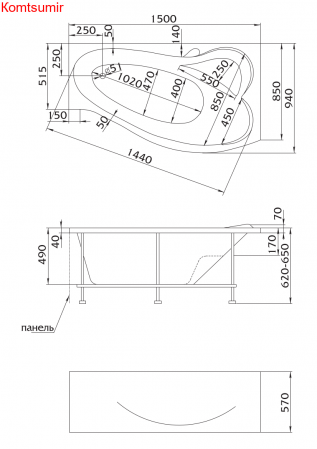 Акриловая ванна 1Marka GRACIA 150x94