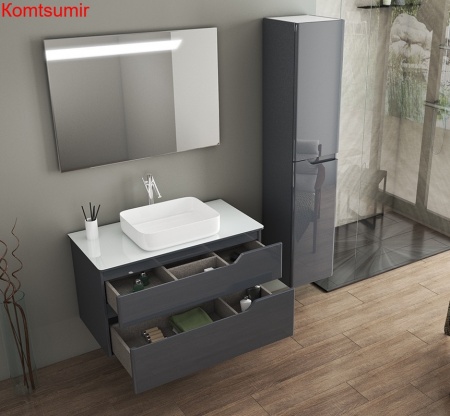 Тумба под раковину OWL 1975 Hella Cristal 80 (OW24.18.01) со стеклянной столешницей, серый лак Тумба под раковину OWL 1975 Hella Cristal 80 (OW24.18.01) со стеклянной столешницей, серый лак