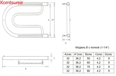 Полотенцесушитель водяной Двин B 32/50 1 - 1/2 с полкой