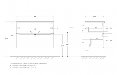 База под раковину подвесная BelBagno ETNA-H60-900-2C-SO-BL-P Bianco Lucido База под раковину подвесная BelBagno ETNA-H60-900-2C-SO-BL-P Bianco Lucido