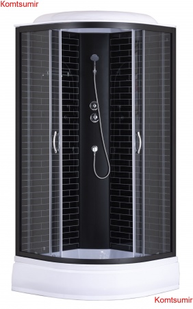 Душевая кабина Loranto 90х90х215 поддон 25 см, черный кирпичный узор, серое стекло 4мм, профиль черный (CS-6690-25GB 90)