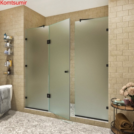 Душевая дверь, с двумя неподвижными частями 150х200 "GLASS" Распашная, фурнитура хром, прозрачное стекло 6 мм.