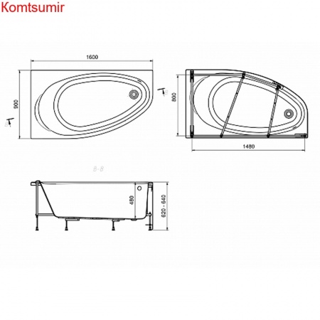 Ванна акриловая Roca CORFU асимметричная 160x90 левая белая