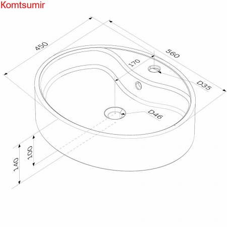 M8FWCC20561WG Func Раковина накладная, овал с базой под смес., 56 см, цвет белый глянец