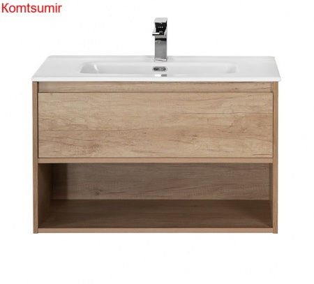 База под раковину подвесная с ящиком и открытой полкой BelBagno KRAFT-900-1C-SO-RNN Rovere Nebrasca Nature