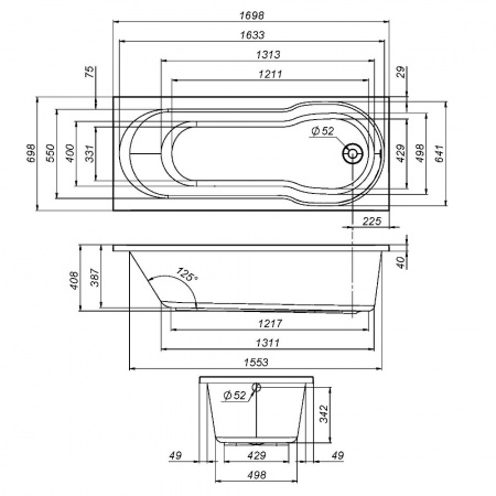 AM.PM W88A-170-070W-A X-Joy, ванна акриловая A0 170x70 см, шт