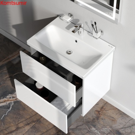 M90FHX06022WG GEM, База под раковину, подвесная, 60 см, 2 ящика push-to-open, цвет: белый, глянец