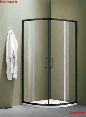 Душевое ограждение SANTREK AQUA Lea-R-900-C-Matt Black 900*900*1850 Радиус стекло Прозр 5мм, профиль Чёрный