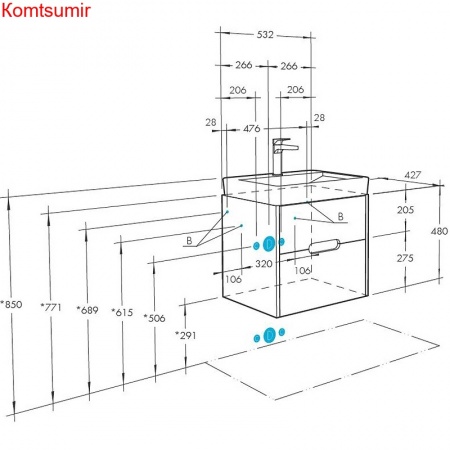 Тумба под раковину AQUATON Оливия 55 подвесная Грей/Дуб Ойстер (1A254201OLUG0)