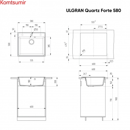 Мойка ULGRAN Quartz Forte 580 Мойка ULGRAN Quartz Forte 580