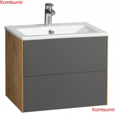 Тумба под раковину AQUATON Сохо 60 подвесная, графит софт / дуб веллингтон (1A258001AJA00)