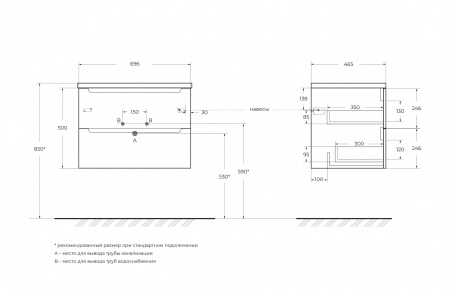База под раковину подвесная BelBagno ETNA-700-2C-SO-RN-P Rovere Nature