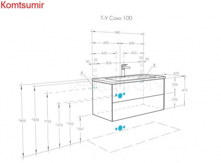 Тумба под раковину AQUATON Сохо 100 подвесная, Дуб Веллингтон/Графит софт (1A258201AJA00)