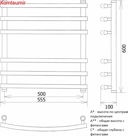 Полотенцесушитель водяной Двин R primo 60/50 1"-3/4"-1/2" состаренная бронза