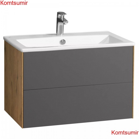 Тумба под раковину AQUATON Сохо 75 подвесная, графит софт/дуб веллингтон ((1A258101AJA00))