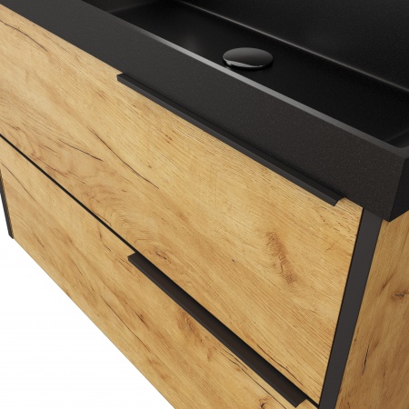 Тумба Fostero 80 подвесная Дуб Крафт золотой с раковиной