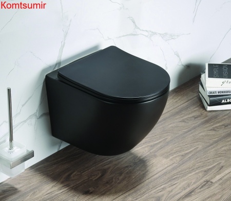 Унитаз подвесной Azario Grado 490х370х370 безободковый, в комплекте с сидением микролифт, черный матовый (AZ-0046-MB SP)