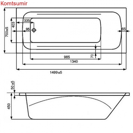 Ванна акриловая Roca Line прямоугольная 150х70