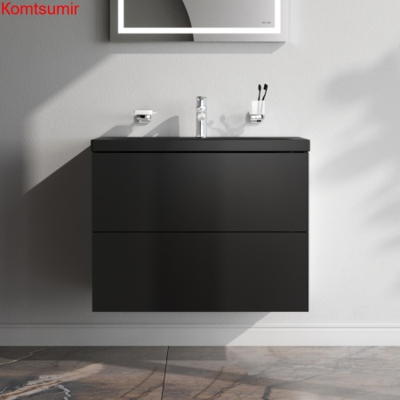 M90FHX07522BM GEM, База под раковину, подвесная, 75 см, 2 ящика push-to-open, цвет: черный матовый
