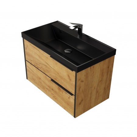 Тумба Fostero 80 подвесная Дуб Крафт золотой с раковиной