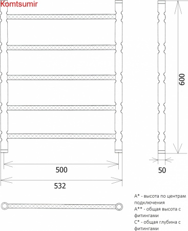 Полотенцесушитель водяной Двин Bubble 2 60/50 1"-1/2" белый