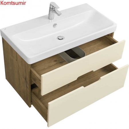 Тумба под раковину AQUATON Оливия 90 подвесная Бежевый/Дуб веллингтон (1A254401OLVG0)