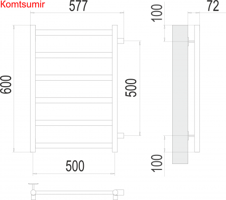 Аврора П6 500х600 бп500 Полотенцесушитель  TERMINUS