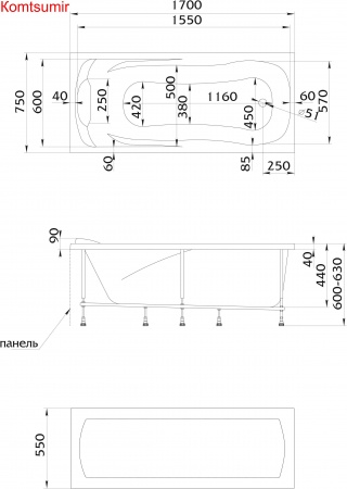 Акриловая ванна 1Marka CALYPSO 170x75