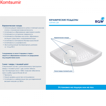 Душевой поддон полукруглый керамический RGW CR/R 900