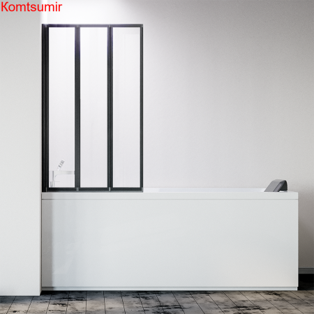 Шторка на ванну Veconi Palau PL-73BL, 1200x1500, черный, стекло прозрачное