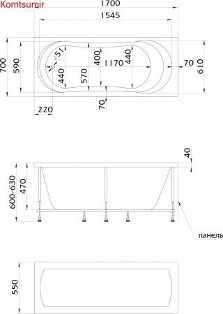 Акриловая ванна 1Marka LIBRA 170х70