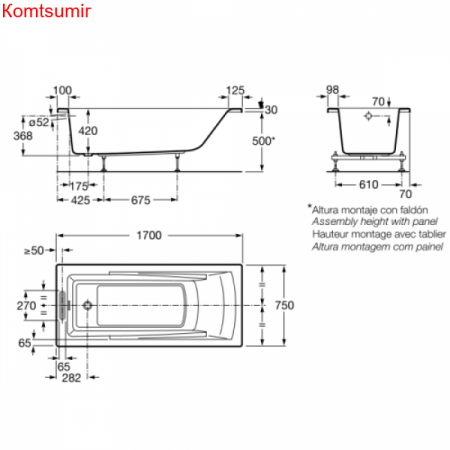 Ванна акриловая Roca HALL прямоугольная 170х75