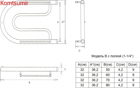 Полотенцесушитель водяной Двин B 32/80 1 - 1/2 с полкой