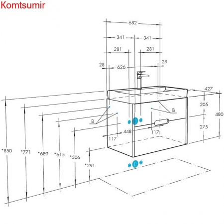 Тумба под раковину AQUATON Оливия 70 подвесная Грей/Дуб Ойстер (1A254301OLUG0)
