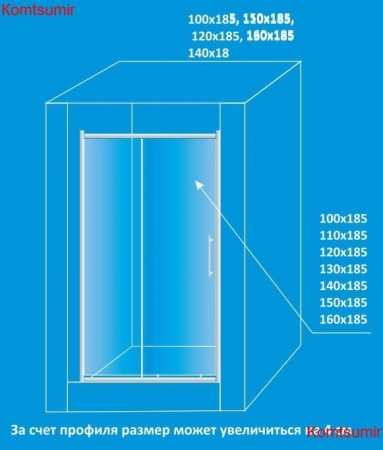 Стеклянная душевая дверь ВМ раздвижная 1-секционная 120х185