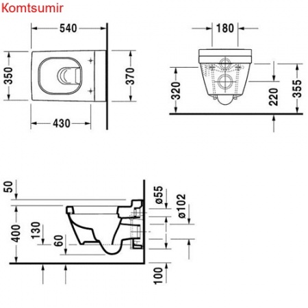 Унитаз подвесной Duravit 2nd Floor с вертикальным смывом, 370х540 мм, 4,5 л, белый (2220090000) Унитаз подвесной Duravit 2nd Floor с вертикальным смывом, 370х540 мм, 4,5 л, белый (2220090000)