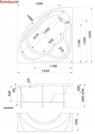 Акриловая ванна 1Marka Aima Design GRAND LUXE 155x155