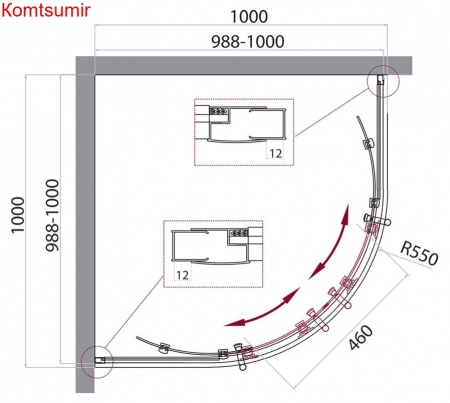 Душевой уголок BelBagno UNO-195-R-2-100-C-NERO