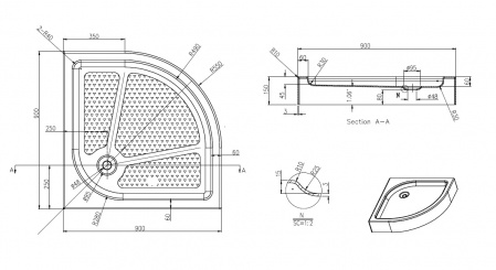 Поддон Azario 900*900*150 R/L, для EDMONTON 2231 900/OTTAWA 2142 900/ONTARIO 2231 900