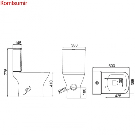 Унитаз напольный Azario Iris 380х600х775 безободковый в комплекте с арматурой GEBERIT, сиденье микролифт (AZ-8353 GB)