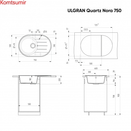 Мойка ULGRAN Quartz Nora 750 Мойка ULGRAN Quartz Nora 750