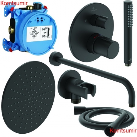 Душевая система Ideal Standard Ceratherm T100 с термостатом, черная матовая (A7573XG)