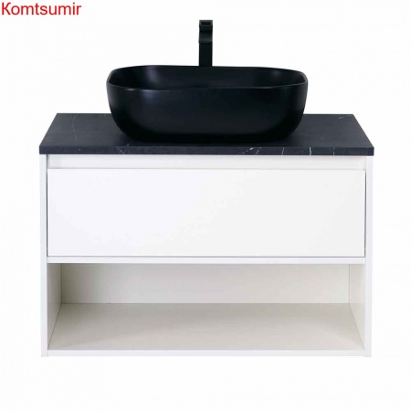 База под раковину подвесная с ящиком и открытой полкой BelBagno KRAFT-800-1C-SO-BO Bianco Opaco